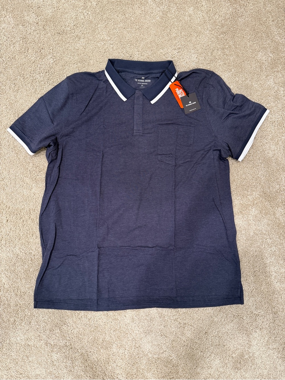 The Normal Brand Navy Polo Shirt with Contrast White Trim